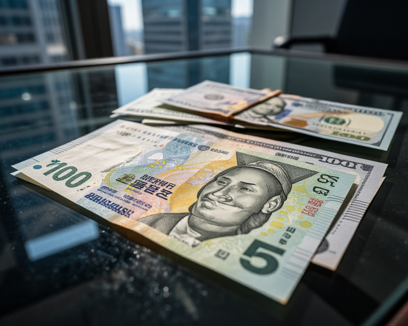 Korean Won and US Dollar Financial Concept